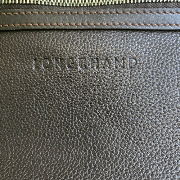 Longchamps Brown Pebbled Leather Top Handle Two Way Zip Satchel Crossbody - Picture 5 of 13